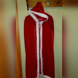 Santa Cape Xmas Costumes,Velvet Hooded Cloak Robe Christmas